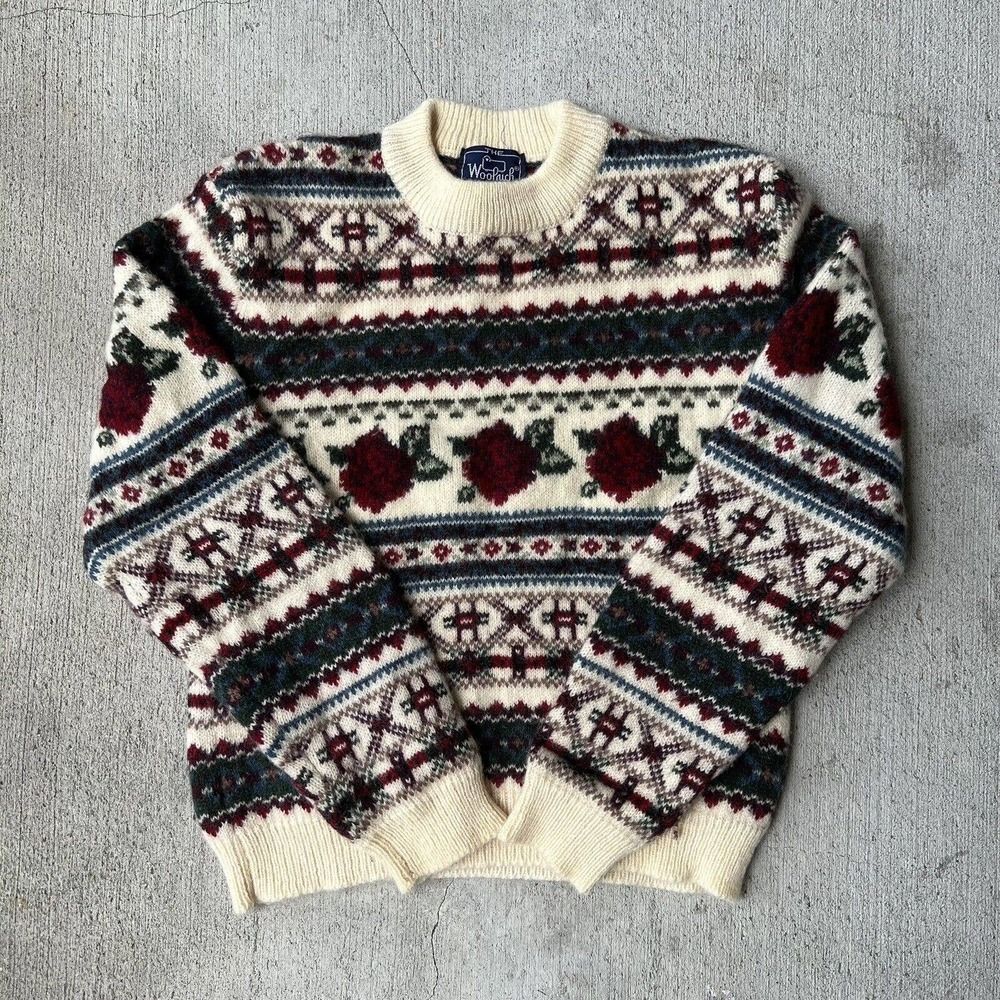 Vintage Woolrich Woman Floral Roses Pullover Sweater Women's M 100% Wool